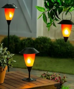 Deals 🤩 Evergreen Red & Orange Ombré Glass Solar Fire Flame Torch 🔔