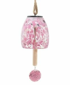Cheapest 😉 Evergreen Pink Speckled Glass Solar Wind Chime 🔥