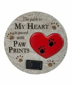 Hot Sale 🔔 Evergreen Gray & Red 'Paved With Paw Prints' Heart Solar Garden Stone 🤩