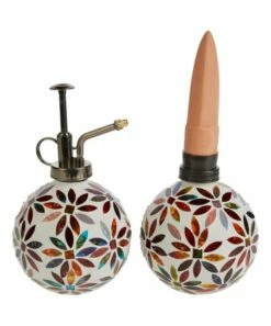Buy 👍 Evergreen Beige & Red Floral Mosaic Watering Globe & Mister 🥰