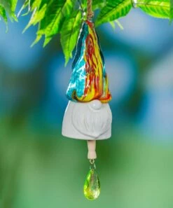 Best Pirce 🛒 Evergreen Blue & Red Glass Gnome Bell Chime 🧨