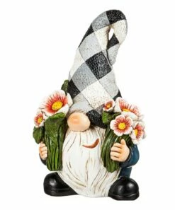 Outlet 🛒 Evergreen Red Flower Plaid Hat Garden Gnome 🧨