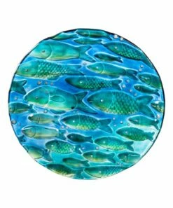 Coupon 🔥 Evergreen Metallic Blue Fish Embossed Birdbath ⌛