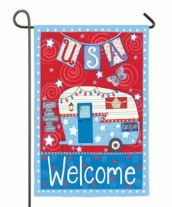 Best Pirce ⌛ Evergreen Red & Blue 'USA Welcome' Camper Outdoor Flag 🌟