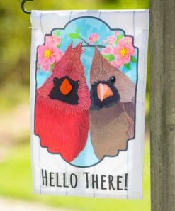 New β€οΈ Evergreen Blue & Red 'Hello There' Friendly Cardinals Outdoor Flag π