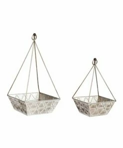 Coupon 🌟 Evergreen Silvertone Geometric Embossed Hanging Planter - Set Of Two 🥰