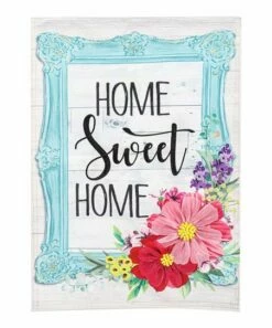 Brand new ⭐ Evergreen Blue & Pink 'Home Sweet Home' Floral Frame Outdoor Flag 👍