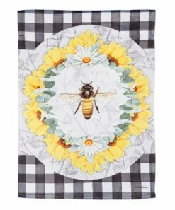 Best deal 🌟 Evergreen Black & White Gingham Honey Bee Outdoor Flag 👏