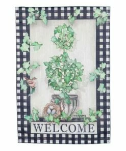 Best Sale ⌛ Evergreen Black & Green Check Topiary 'Welcome' Outdoor Flag 🤩