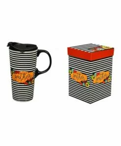 Wholesale ❤️ Evergreen Black Stripe 'Gather' Ceramic Travel Mug & Gift Box ❤️