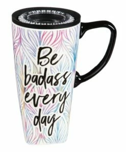 New ⌛ Evergreen White & Pink Feather 'Be Badass Everyday' 17-Oz. Travel Mug 🥰