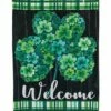 Hot Sale 🌟 Evergreen Green & Black Gingham Shamrock Flower Textured Outdoor Flag 😉