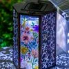 Cheap 😀 Evergreen Pink Wild Florals Solar Glass Lantern ✔️