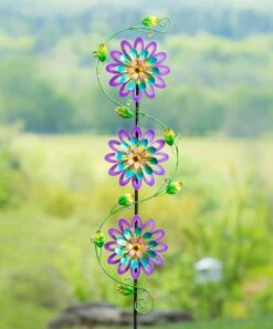 Cheapest ⭐ Evergreen Purple & Green Floral Trio Kinetic Garden Stake 😉
