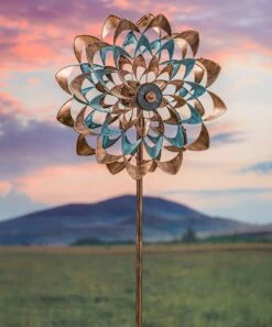 Coupon 🤩 Evergreen Copper & Blue Floral Kinetic Wind Spinner 😍