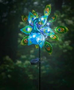 Cheapest 💯 Evergreen Blue Peacock Wind Spinner Solar Stake 🛒