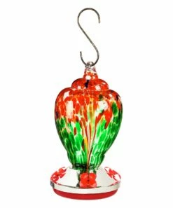 Budget 👏 Evergreen Red & Green Speckle Glass Finial Hummingbird Feeder 👍 -Outlet Evergreen Shop zu103023595 alt 1 tm1643988159