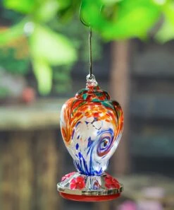 Deals 😍 Evergreen Red & Blue Finial Speckle Glass Hummingbird Feeder 🌟 -Outlet Evergreen Shop zu103023670 alt 1 tm1645649694