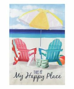 Coupon ✔️ Evergreen Blue & Pink Beach 'My Happy Place' Outdoor Flag 🎁