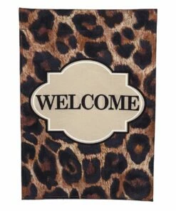 Brand new 👏 Evergreen Brown & Black Leopard 'Welcome' Outdoor Flag ⌛