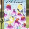 Best deal 😀 Evergreen Blue & Pink Coneflower & Birds 'Welcome' Outdoor Flag 🛒