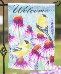 Best deal ๐ Evergreen Blue & Pink Coneflower & Birds 'Welcome' Outdoor Flag ๐
