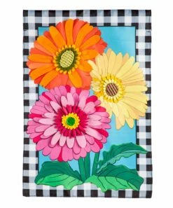 New 🔔 Evergreen Black & White Multicolor Gingham Floral Outdoor Flag 👏 -Outlet Evergreen Shop zu103058024 alt 1 tm1643921981