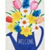 Buy ⌛ Evergreen Blue Floral Watering Can 'Welcome' Outdoor Flag 👏