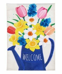 Buy β Evergreen Blue Floral Watering Can 'Welcome' Outdoor Flag π