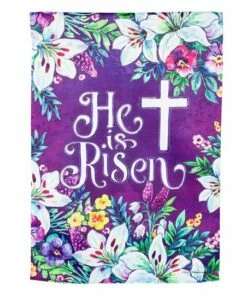 Hot Sale 🛒 Evergreen Purple 'He Is Risen' Floral Outdoor Flag 😀