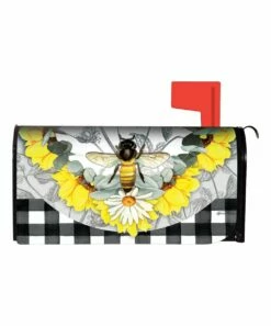 Promo 🧨 Evergreen Yellow & Black Plaid Honeybee & Flowers Mailbox Cover ✨