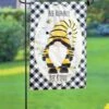Best Sale 😀 Evergreen Black Gingham 'Bee Humble Bee Kind' Gnome Outdoor Flag 🎉