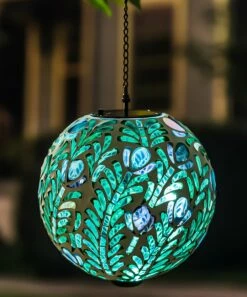 Discount ✔️ Evergreen Green Plants Mosaic Hanging Solar Gazing Ball ❤️