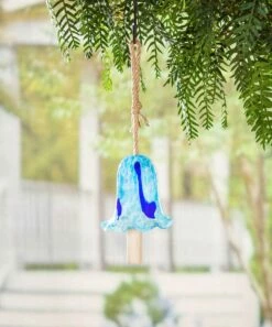 Best deal ✔️ Evergreen Blue Floral Specked Art Glass Bell Chime 🔔