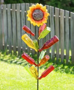 Brand new 😍 Evergreen Orange Sunflower Bottle Tree Garden Stake 🌟