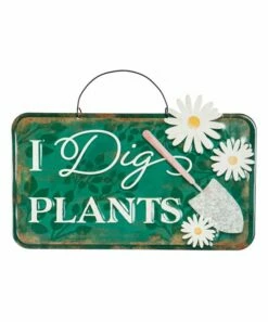 Coupon 😀 Evergreen Green Floral 'I Dig Plants' Metal Garden Sign ⌛