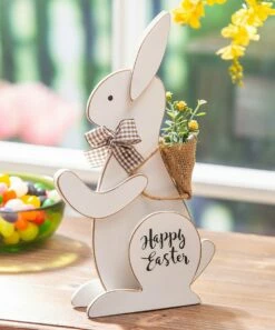 Wholesale ⭐ Evergreen White 'Happy Easter' Bunny Table Décor 🎉