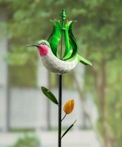 Cheapest ✨ Evergreen Green Hummingbird Floral Wind Spinner Garden Stake 👏
