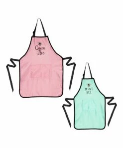 Buy 😉 Evergreen Pink 'Queen Bee' & Green 'Mini Bee' Apron - Set Of Two 🎉