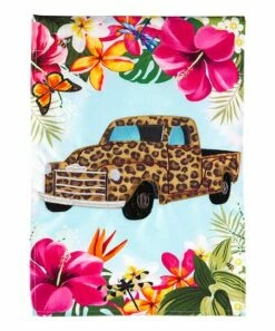 Best Pirce 🔔 Evergreen Yellow & Pink Leopard Truck Garden Flag 🔥