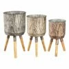 Flash Sale 😍 Evergreen Brown Embossed Leaf Wood-Leg Planter - Set Of Three 🥰
