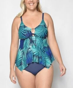 Cheapest 👏 Your Best Look Navy & Turquoise Evergreen Keyhole Tankini Top & Navy Bottoms - 👩 Women 🤩