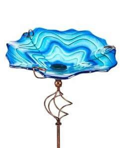 Best reviews of 🔥 Evergreen Blue Swirl Glass Birdbath & Garden Stake Set ⌛