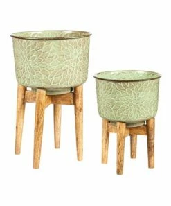 Outlet 🤩 Evergreen Green Nested Floral Stamped Planter Set ⌛