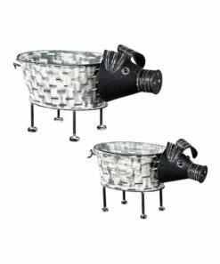 New 😍 Evergreen White & Black Rustic Pig Planter Set ✨