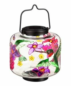 Outlet 💯 Evergreen Pink Hummingbird Glass Solar Lantern 😍