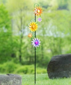Wholesale 🧨 Evergreen Yellow & Pink Sunrise Trio Spinning Flower Garden Stake 🔥