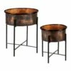 Cheapest ✔️ Evergreen Burnt Coppertone Ribbed Planter Stand Set ✔️