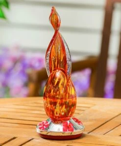 Deals 😍 Evergreen Red Swirl Glass Hummingbird Feeder 😀