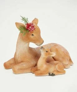 Coupon 🤩 Evergreen Brown Mamma & Baby Deer Statue ⭐